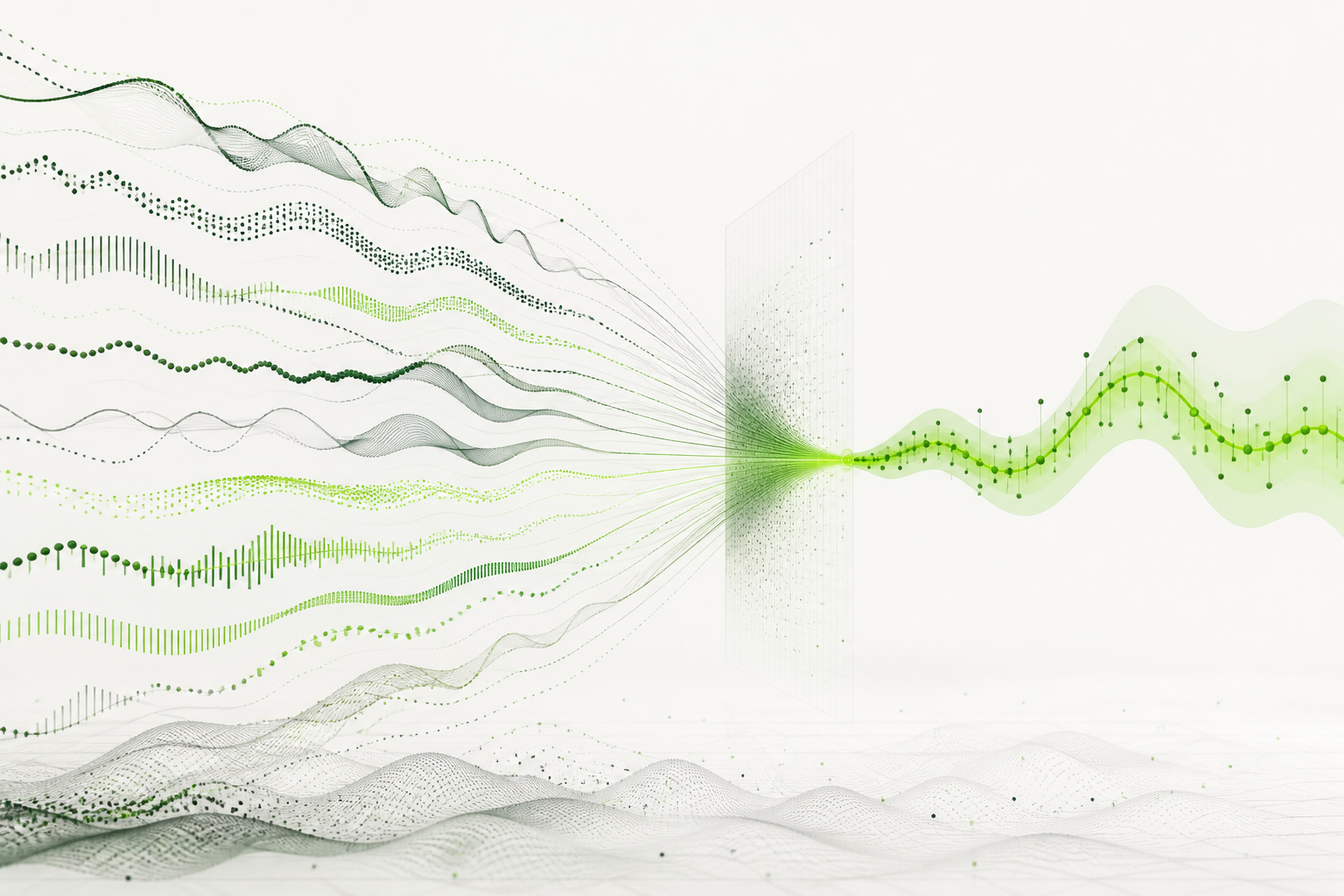 Abstract data signals converging into an estimated water-production curve.