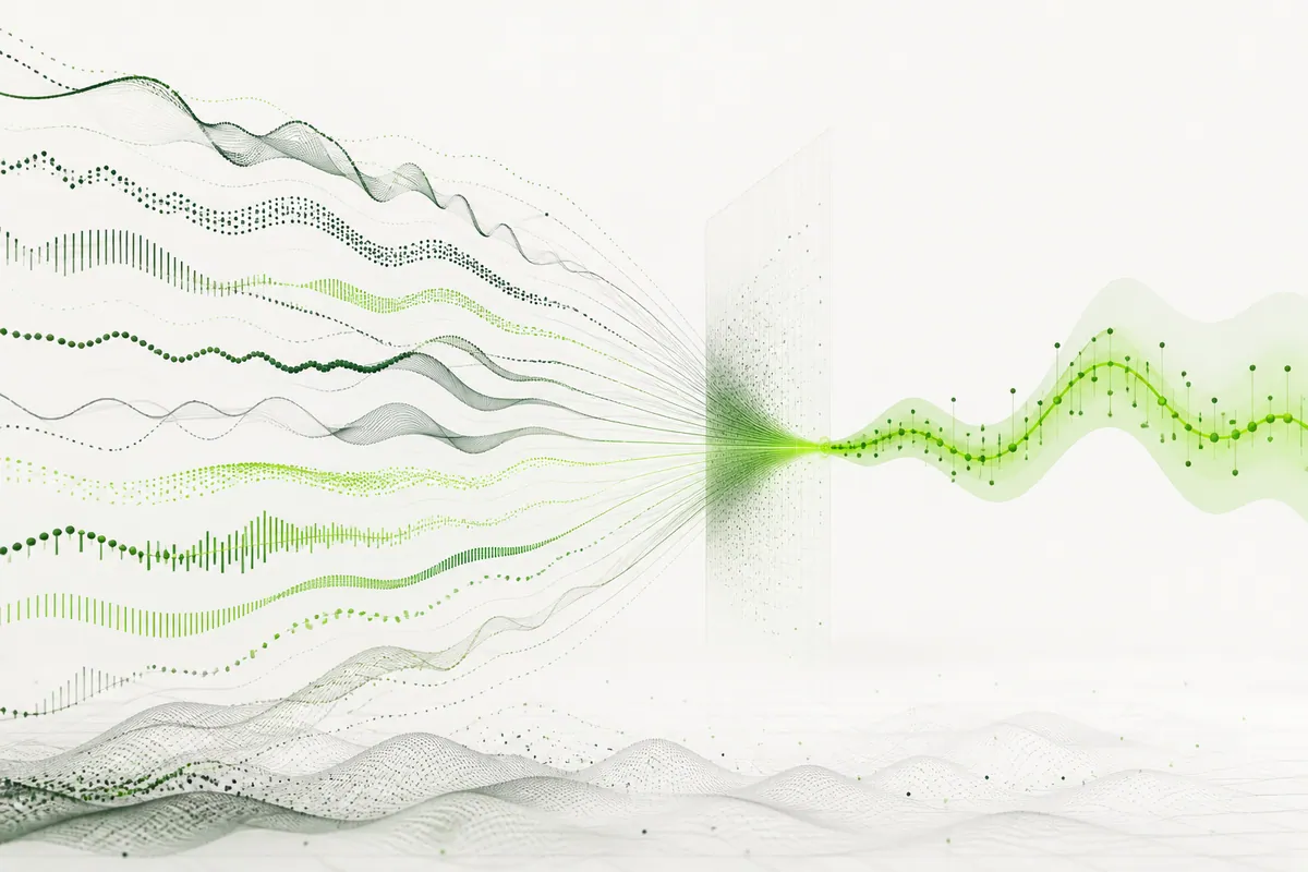 Abstract data signals converging into an estimated water-production curve.
